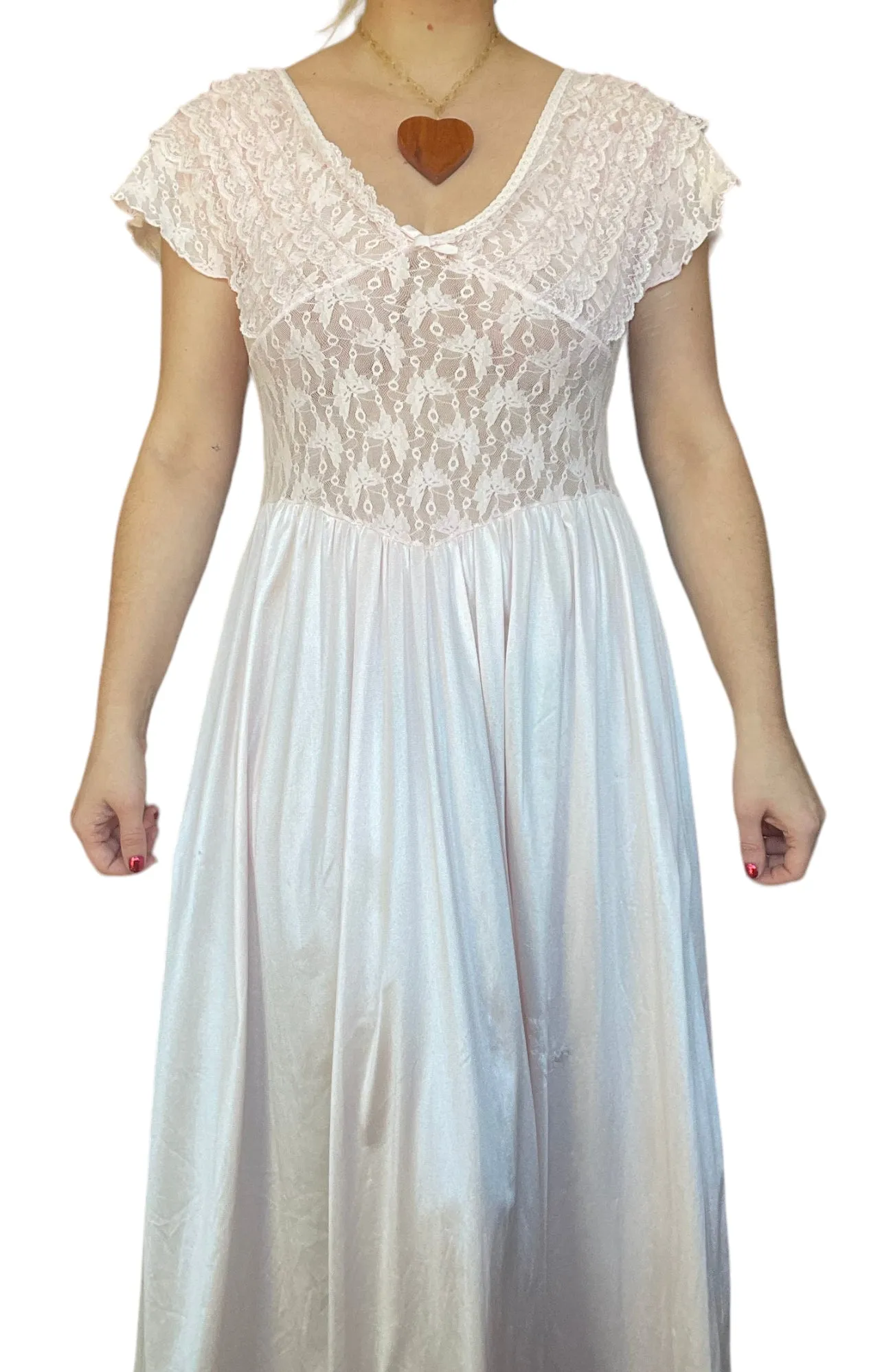 60s Pale Pink Lace Slip Dress (M)