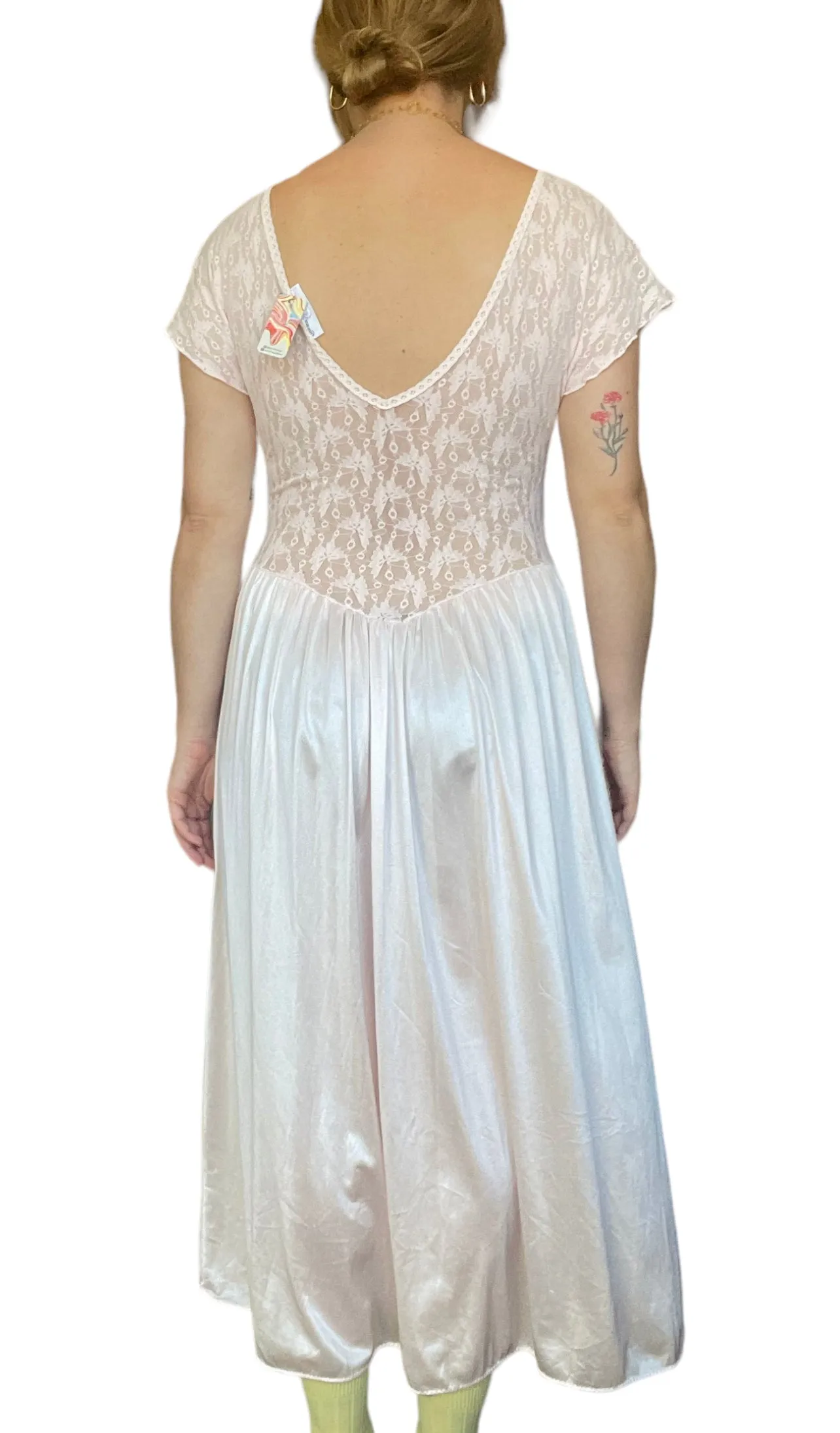 60s Pale Pink Lace Slip Dress (M)