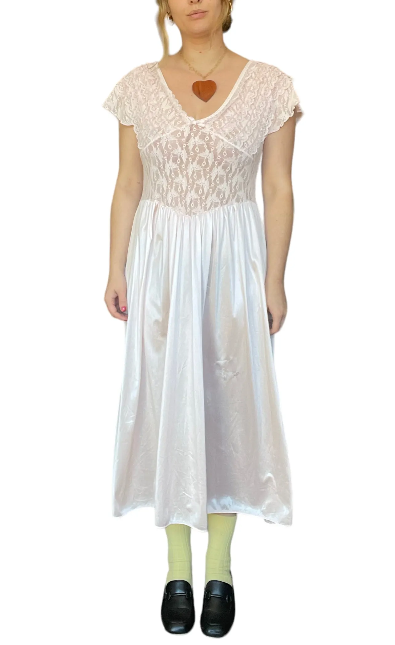60s Pale Pink Lace Slip Dress (M)