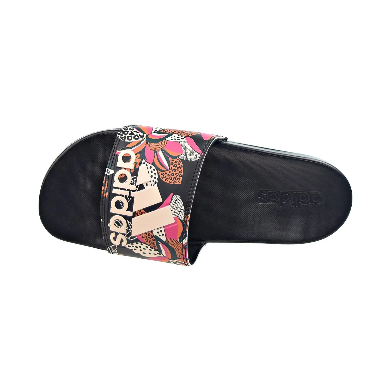 Adidas Adilette Comfort Women's Slides Core Black-Wonder White-Pink Floral