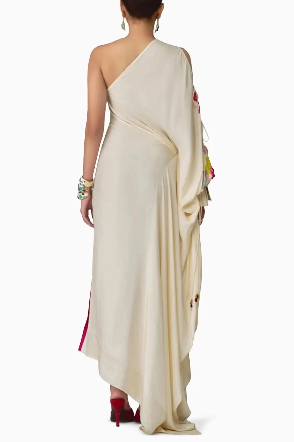 Alana Floral Asymmetric One-Shoulder Kaftan with Side Tie