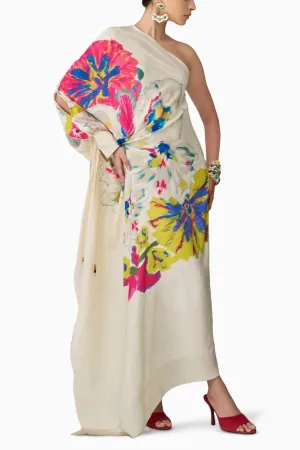 Alana Floral Asymmetric One-Shoulder Kaftan with Side Tie