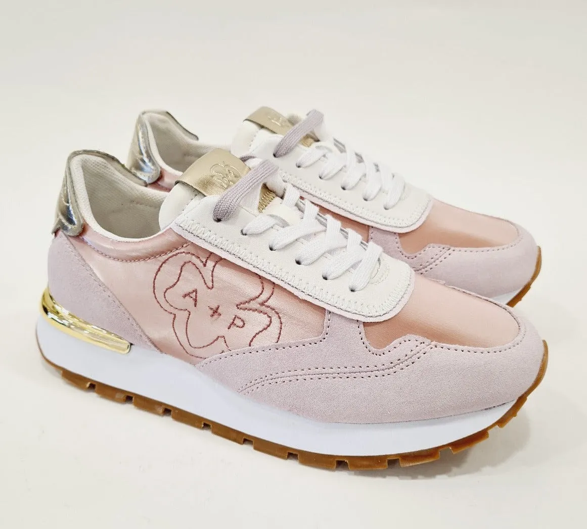 Apepazza  sneakers fondo gomma   zeppa interna alta 4,5 cm. camoscio e pelle rosa rif.646