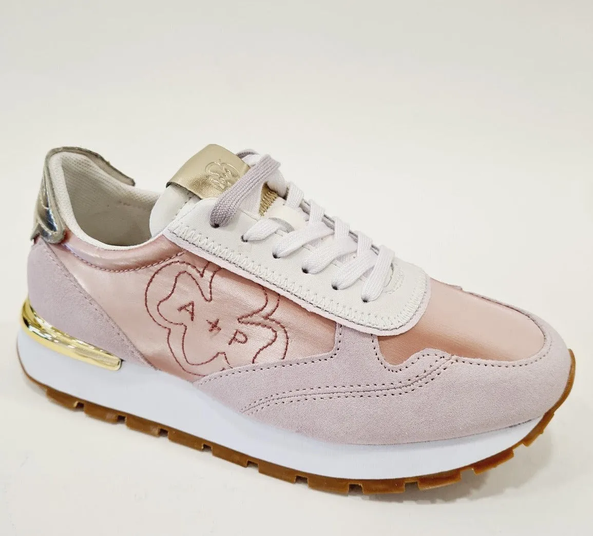 Apepazza  sneakers fondo gomma   zeppa interna alta 4,5 cm. camoscio e pelle rosa rif.646