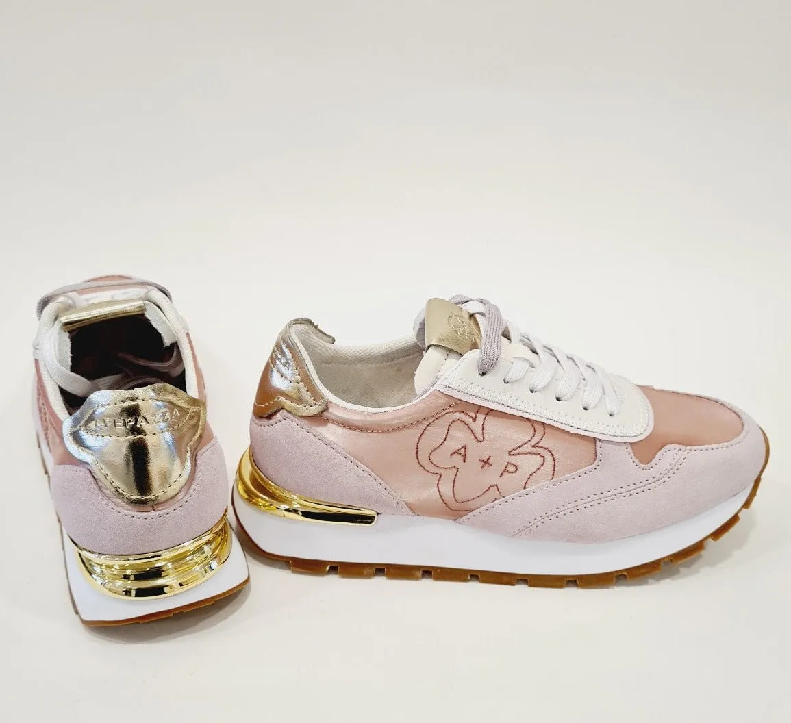 Apepazza  sneakers fondo gomma   zeppa interna alta 4,5 cm. camoscio e pelle rosa rif.646