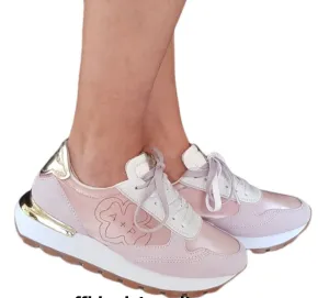Apepazza  sneakers fondo gomma   zeppa interna alta 4,5 cm. camoscio e pelle rosa rif.646
