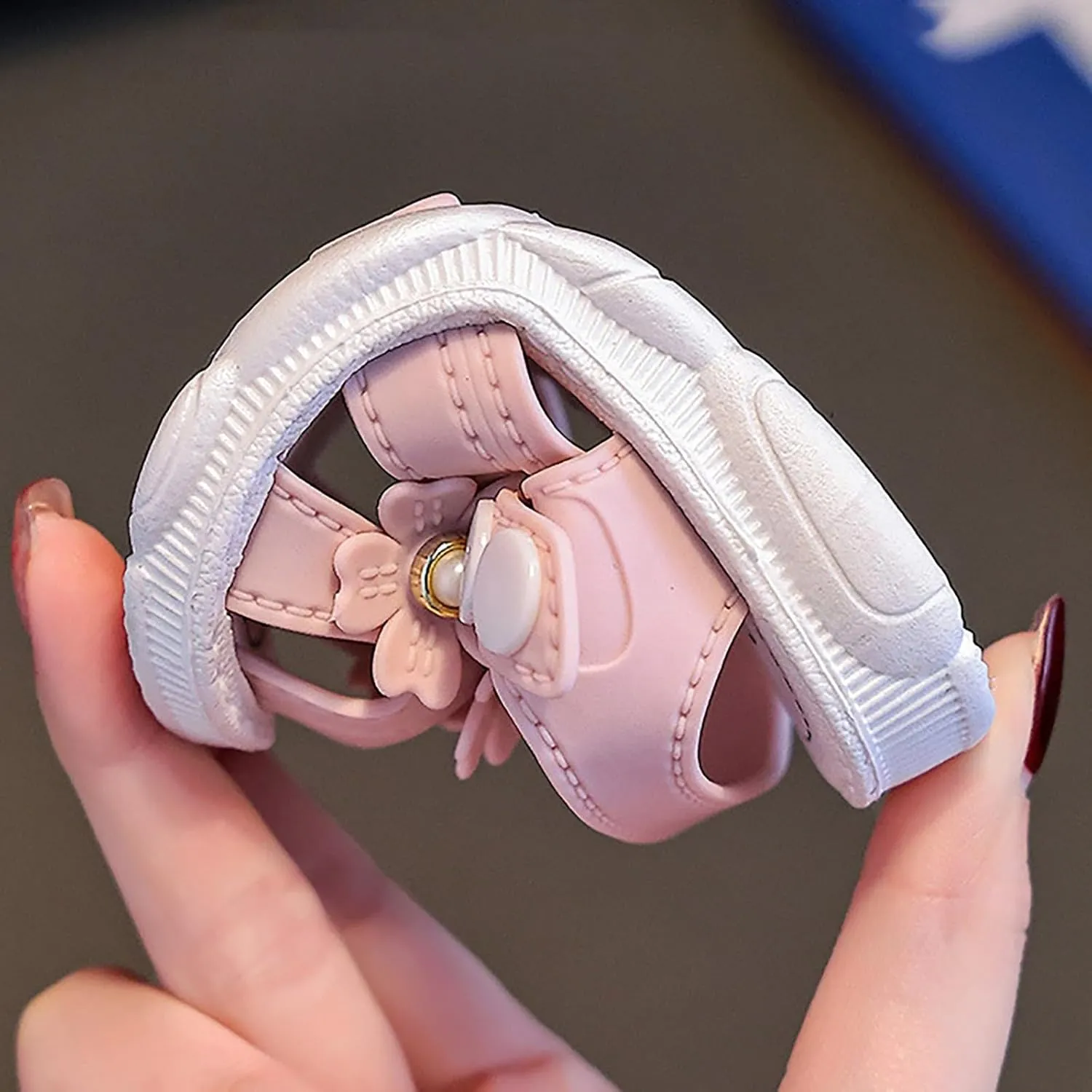 Ballet Shoes Pearl Flowers Wrapped Head Non Slip Soft Bottom Buckle Walking Shoes Sandals Slippers for Toddler Girls