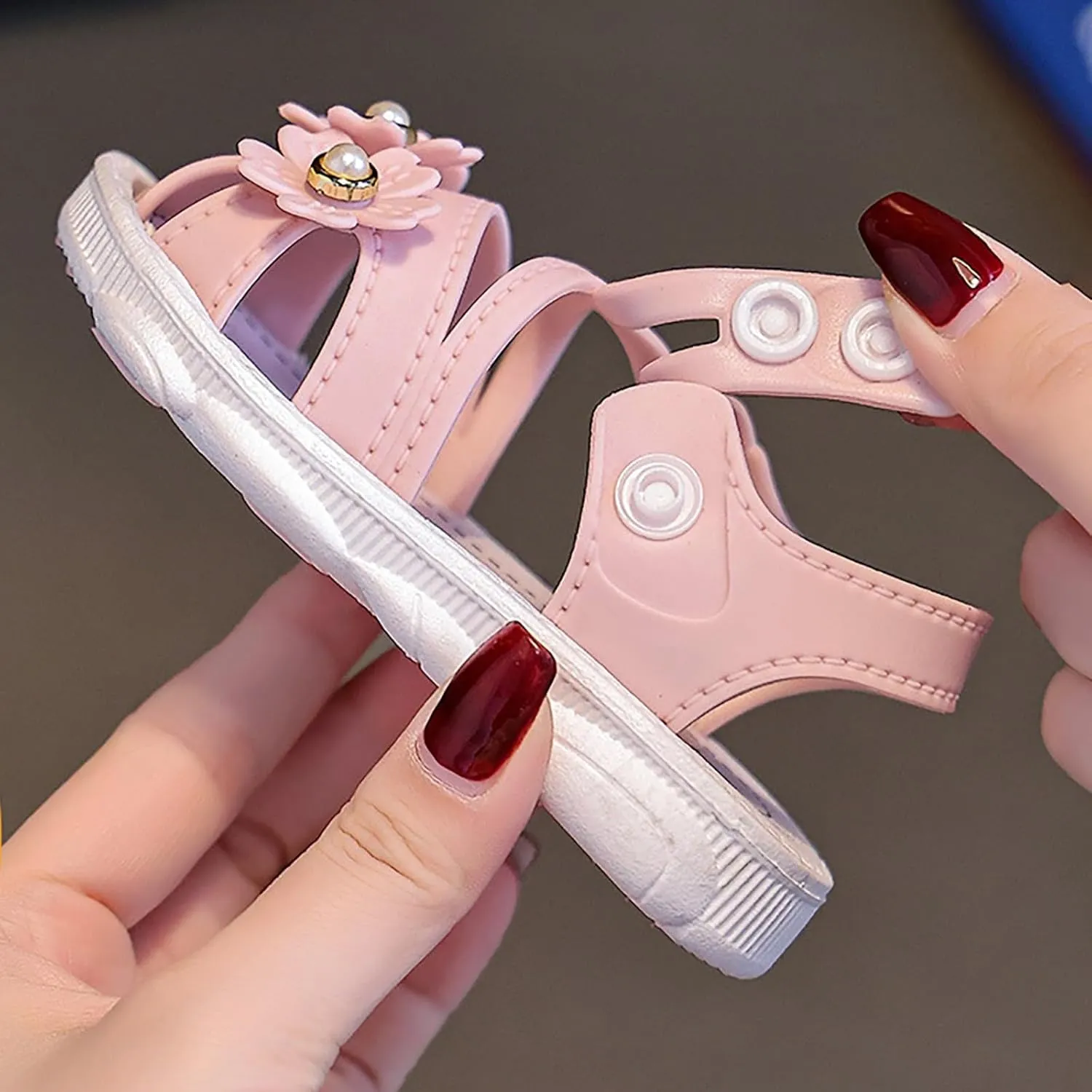 Ballet Shoes Pearl Flowers Wrapped Head Non Slip Soft Bottom Buckle Walking Shoes Sandals Slippers for Toddler Girls