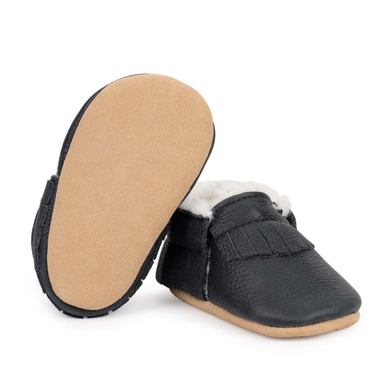 Black and Tan Sherpa Moccasins
