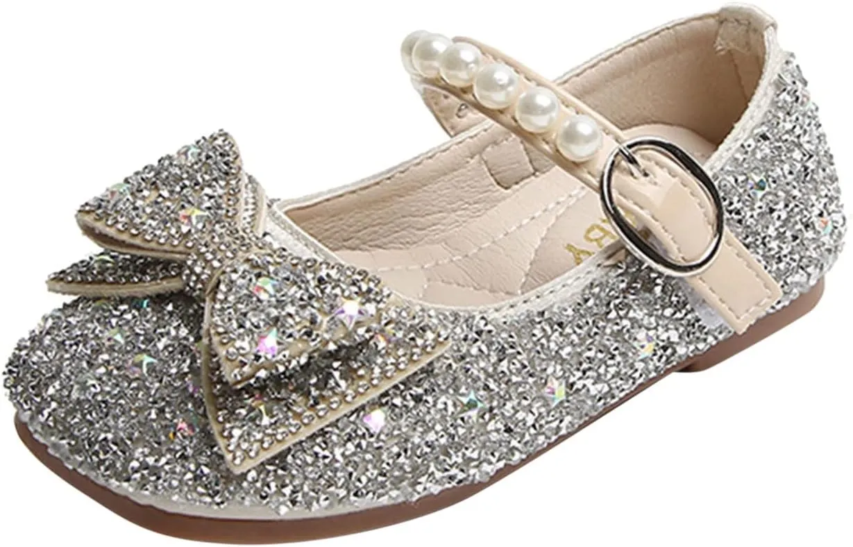 Black Shoes for Girls,Fashion Autumn Girls Casual Shoes Rhinestone Sequin Bow Buckle Dress Shoes Dance Shoes