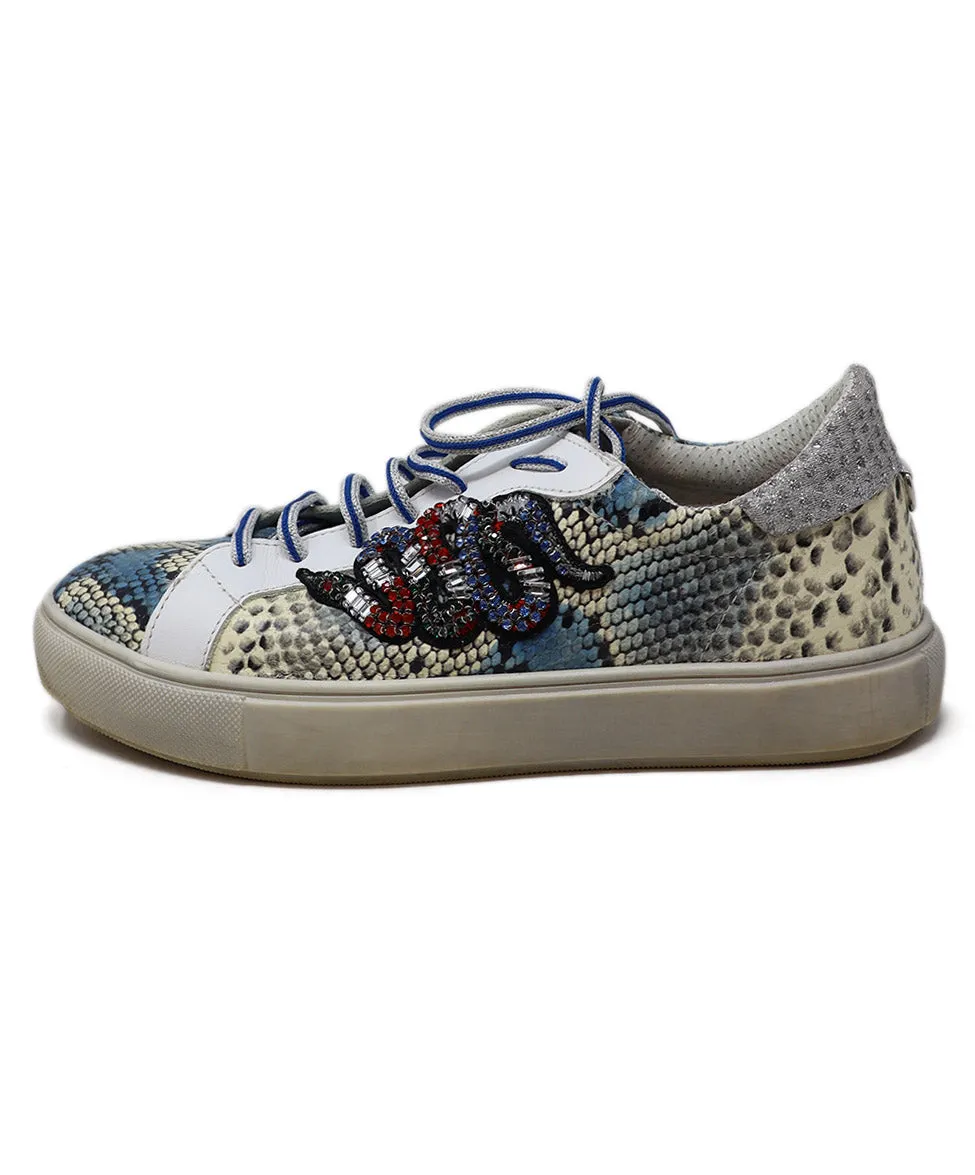Blue & White Snakeskin Rhinestone Sneakers sz 8