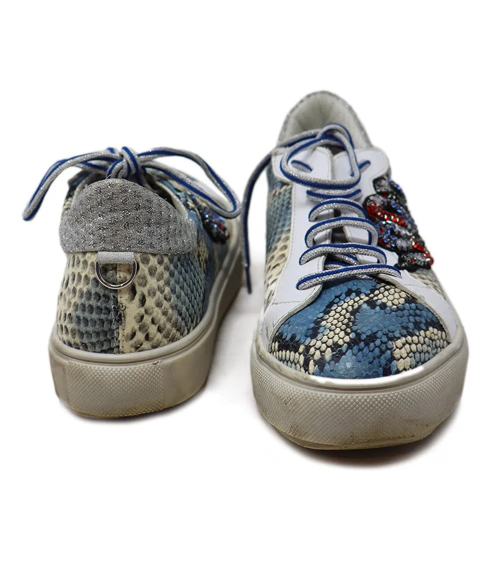 Blue & White Snakeskin Rhinestone Sneakers sz 8