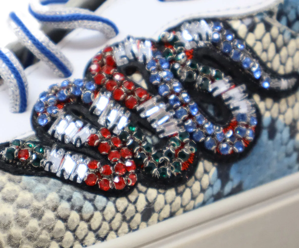 Blue & White Snakeskin Rhinestone Sneakers sz 8