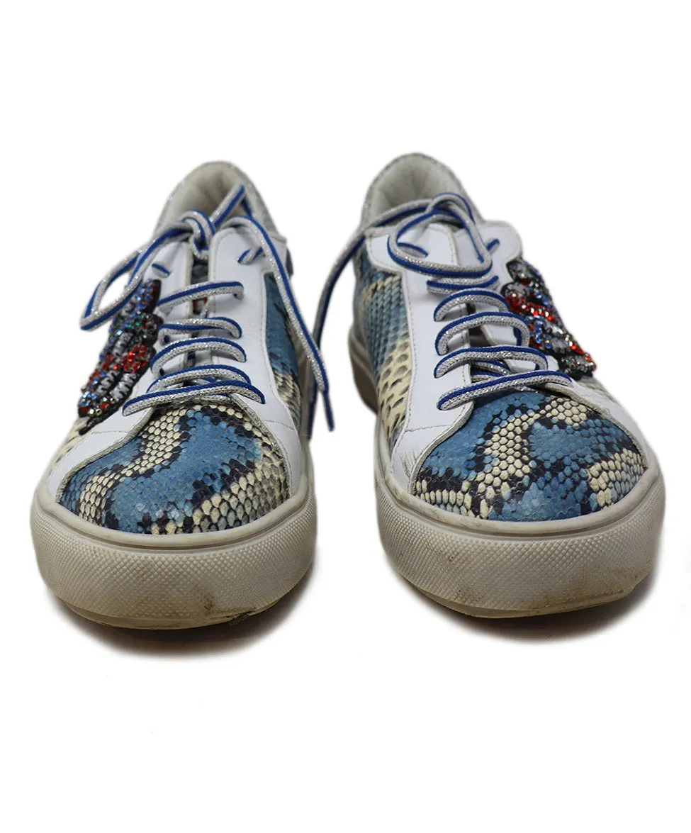 Blue & White Snakeskin Rhinestone Sneakers sz 8
