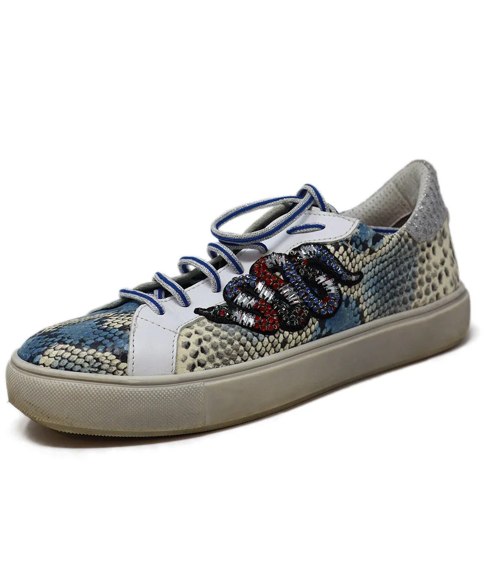 Blue & White Snakeskin Rhinestone Sneakers sz 8