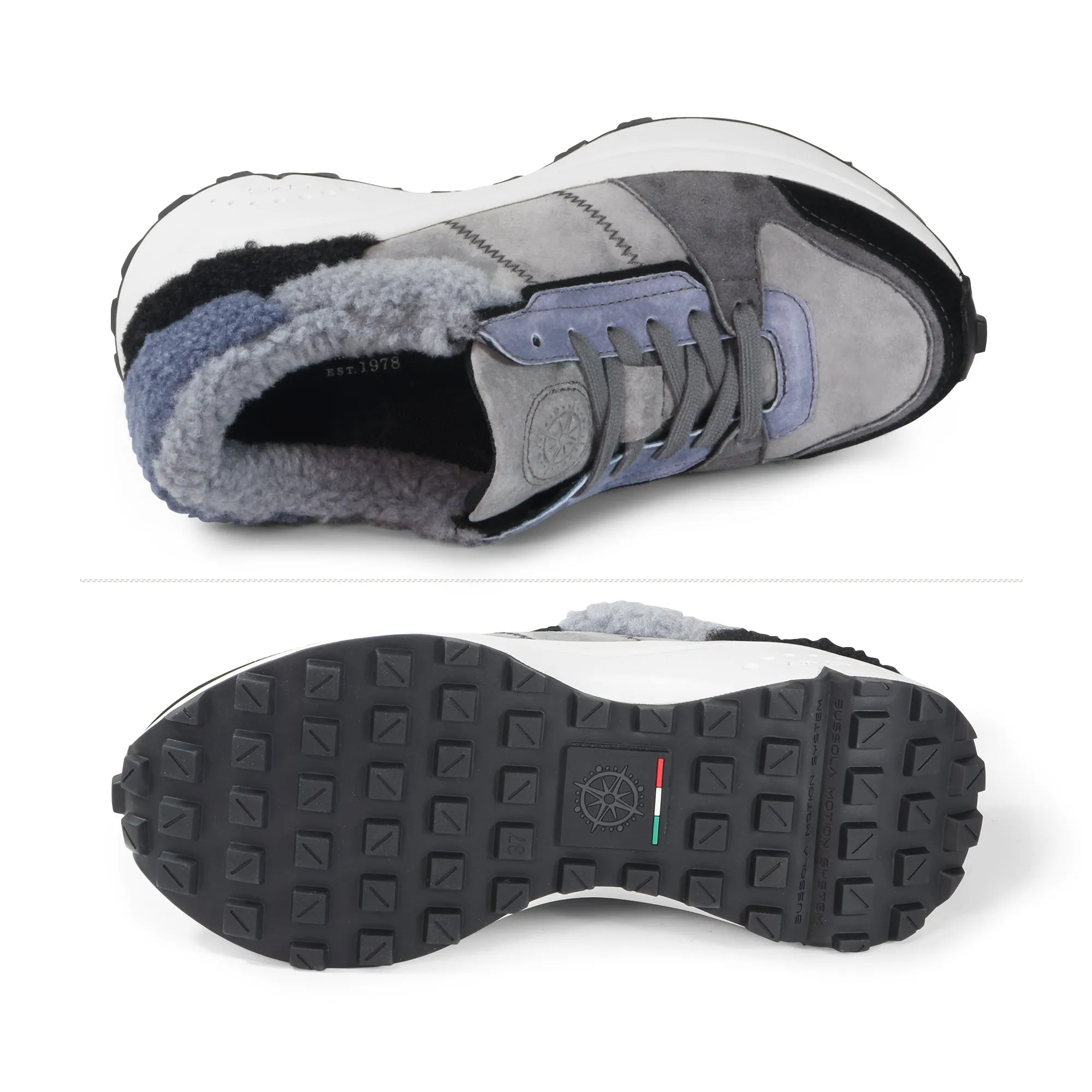 BMS Furry Laceup Sneakers (Rock)