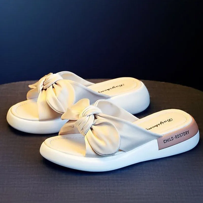 Bowknot Striped Platform Slippers