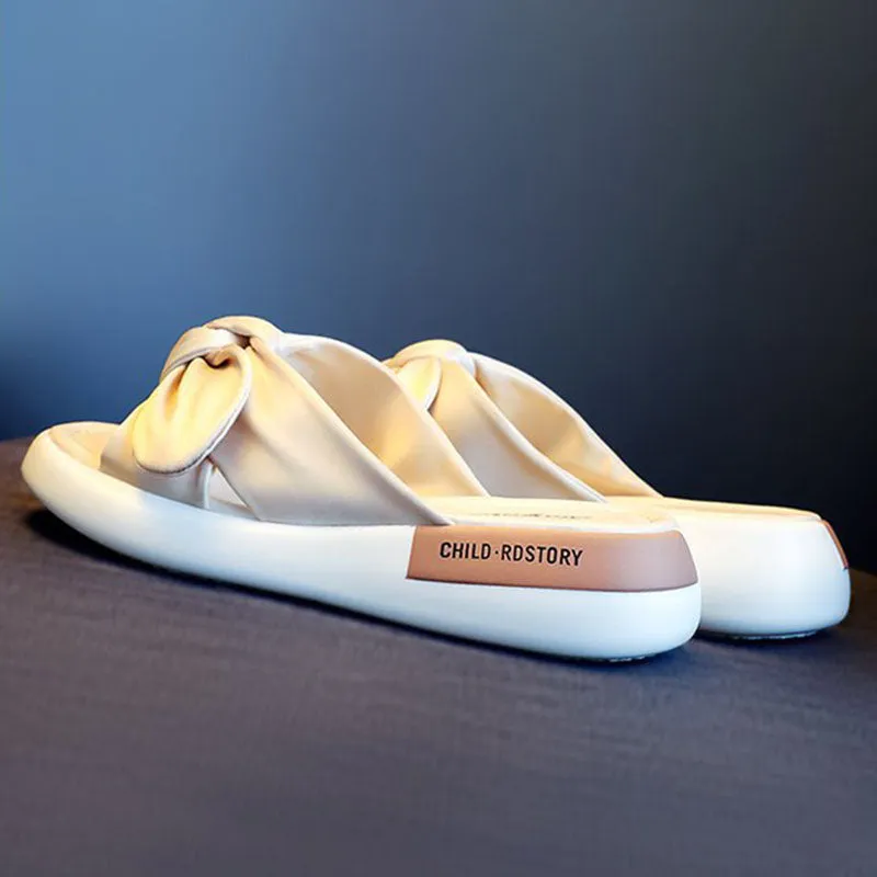 Bowknot Striped Platform Slippers