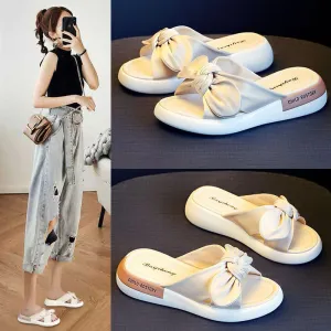 Bowknot Striped Platform Slippers