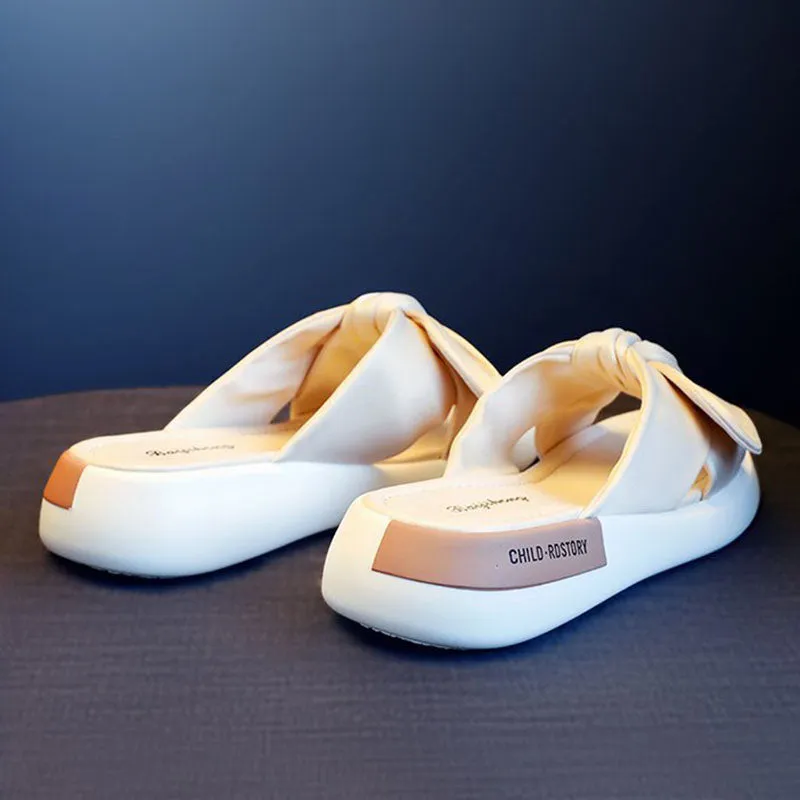 Bowknot Striped Platform Slippers