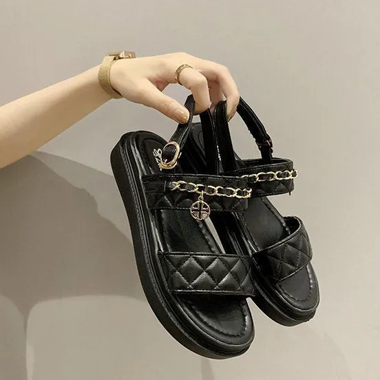 Chained Open Toe Buckle Sandals