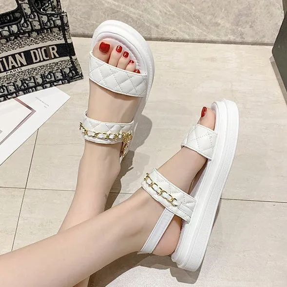 Chained Open Toe Buckle Sandals