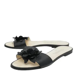 Chanel Bicolor Camellia Flat Sandals 38