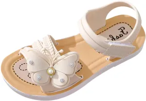 Children Girls Sandals Summer Beach Outdoor Bowknot Soft Sole Non Slip Toddler Princess Dress Flat Walking Shoes (White, 3-3.5 Years Toddler)