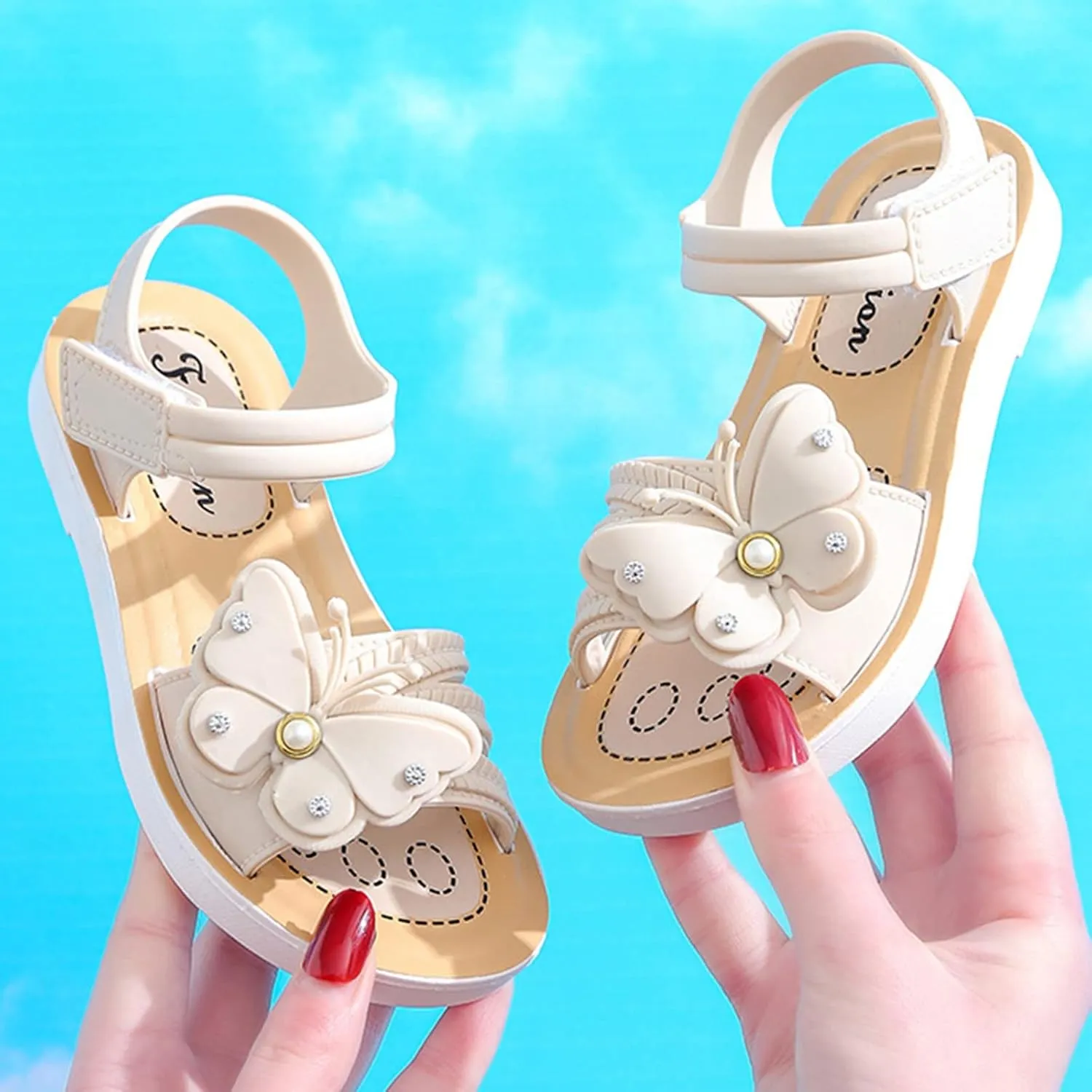 Children Girls Sandals Summer Beach Outdoor Bowknot Soft Sole Non Slip Toddler Princess Dress Flat Walking Shoes (White, 3-3.5 Years Toddler)