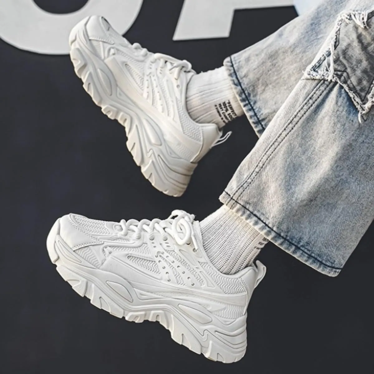 Chunky Sneakers for Women Flat Platform 4cm Walking Shoes Thick Sole Comfortable Dad Shoes