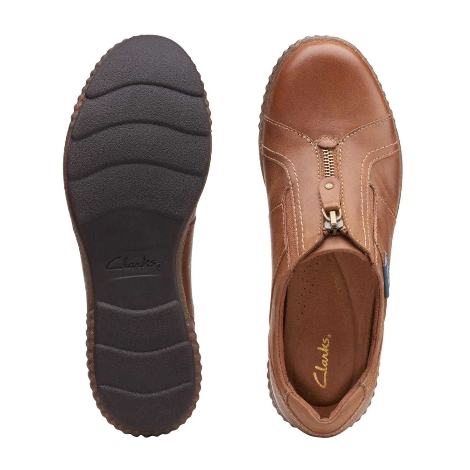 Clarks Magnolia Zip Slip On (Women) - Dark Tan Leather