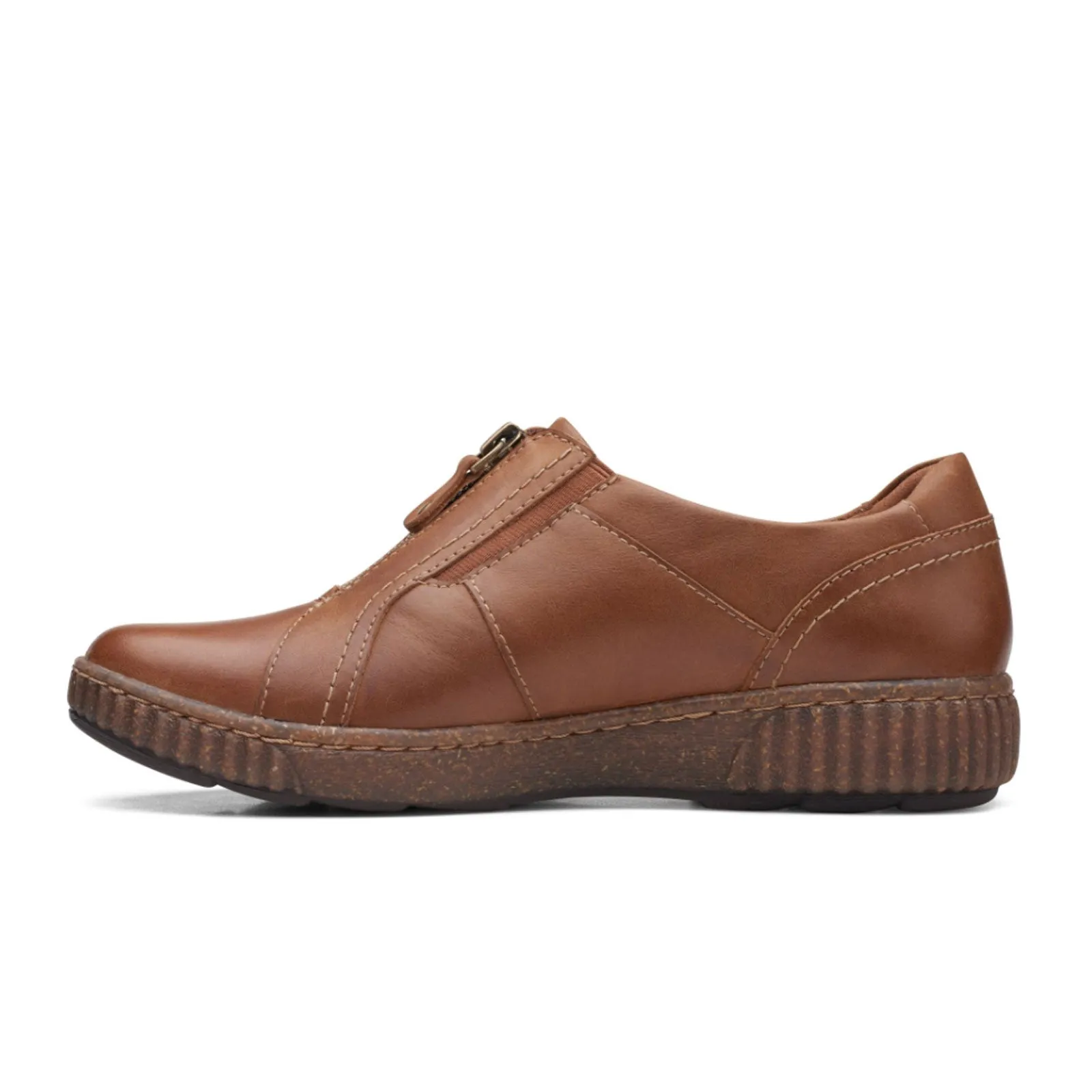 Clarks Magnolia Zip Slip On (Women) - Dark Tan Leather