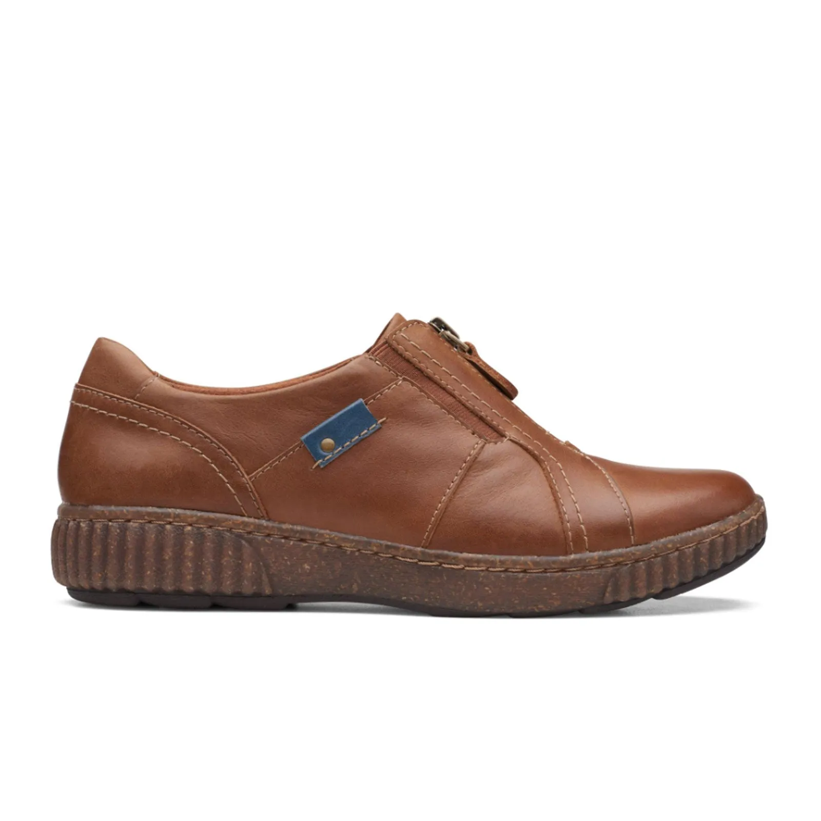 Clarks Magnolia Zip Slip On (Women) - Dark Tan Leather