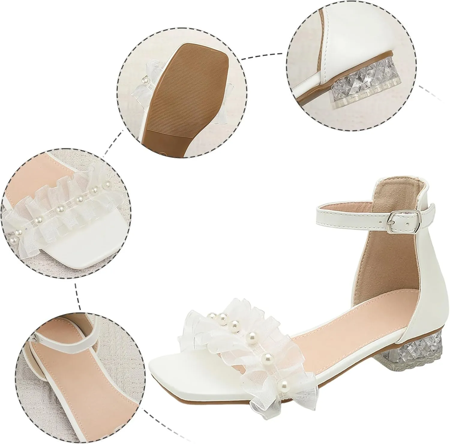Comfortable Boys Kids Sandals Outdoor Shoes Girls High Heel Sandals Soft Sole Crystal Heel Lace Pearl Korean Version Princess For Middle And Large Children