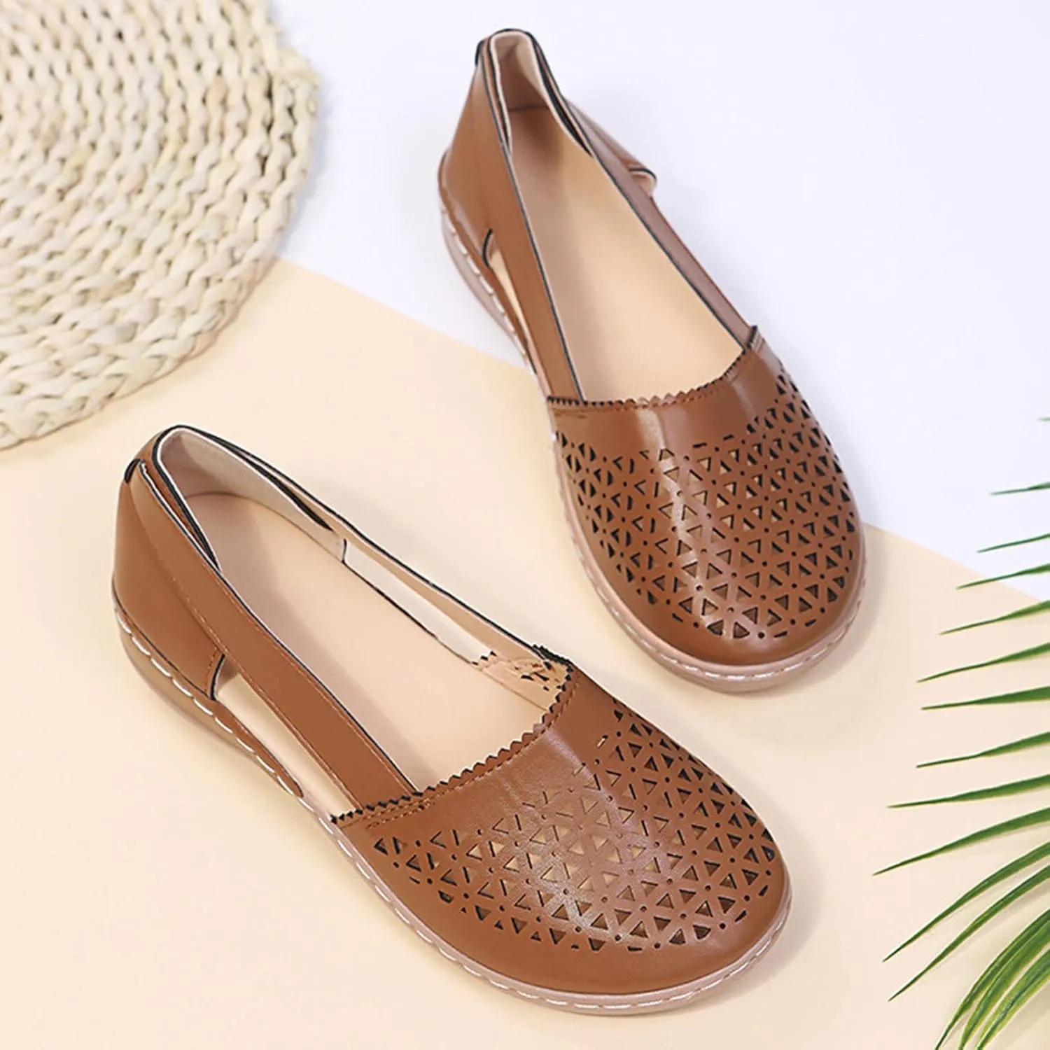 Comfortable Platform Sandals for Women Solid Round Head Closed Toe Hollow Out Breathable Slip-on Casual Shoes Summer Lightweight Wedge Sandalias