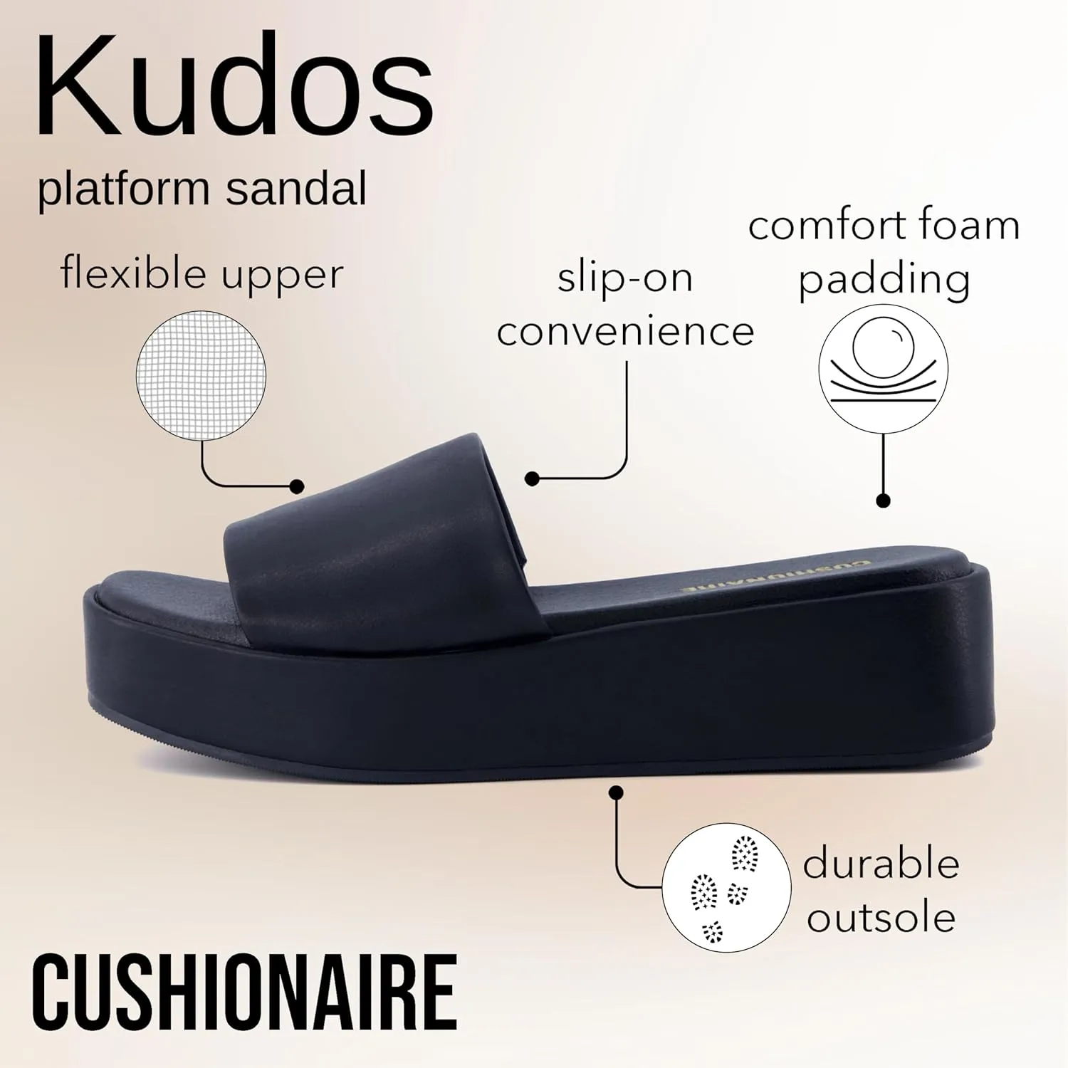 CUSHIONAIRE KUDOS Womens Platform Sandals  Wedge Sandals for Women, Comfortable Slip-On Shoes, Dressy Summer Sandals with Cushioned Footbed