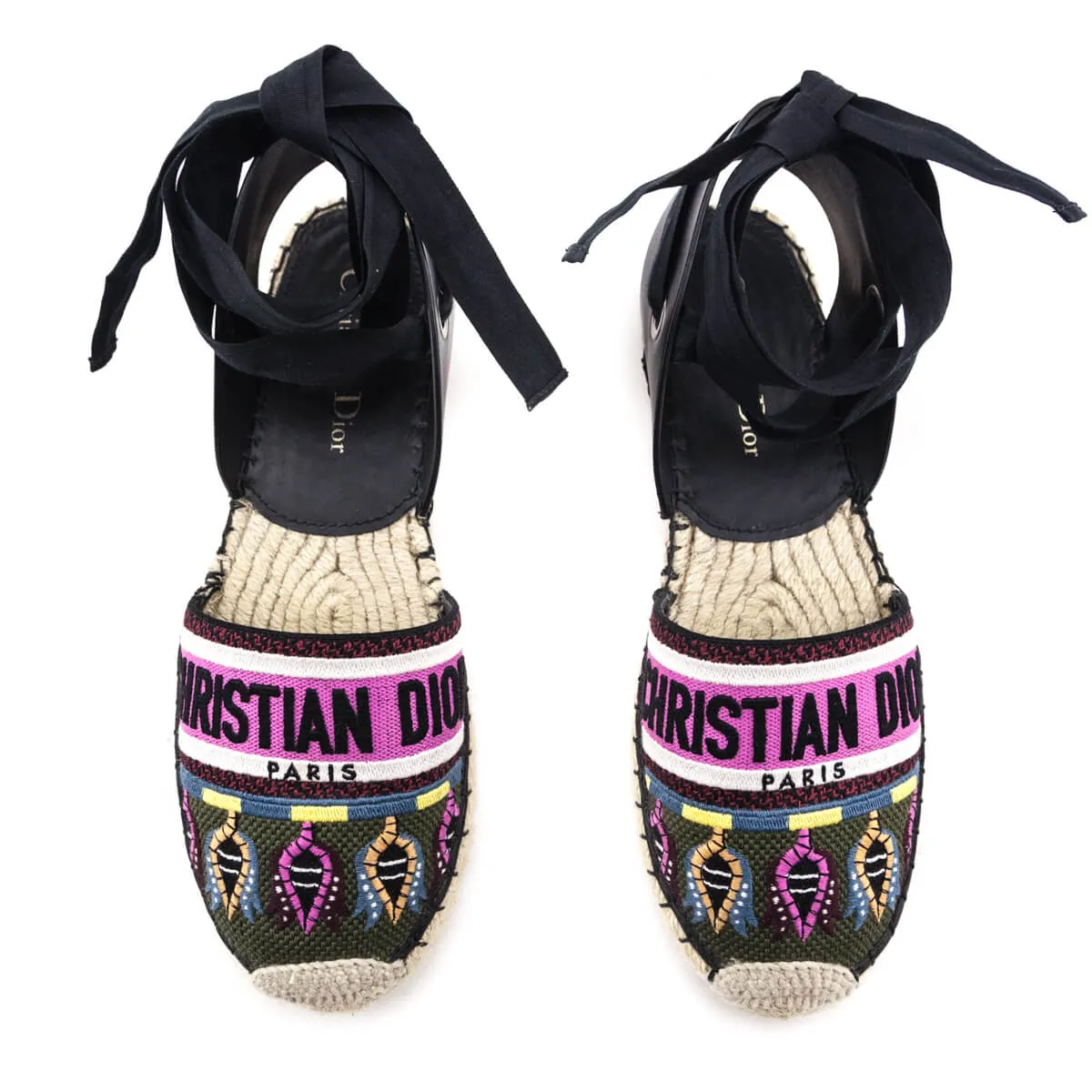 Dior Khaki & Pink Canvas Espadrilles Size US 9 | EU 39