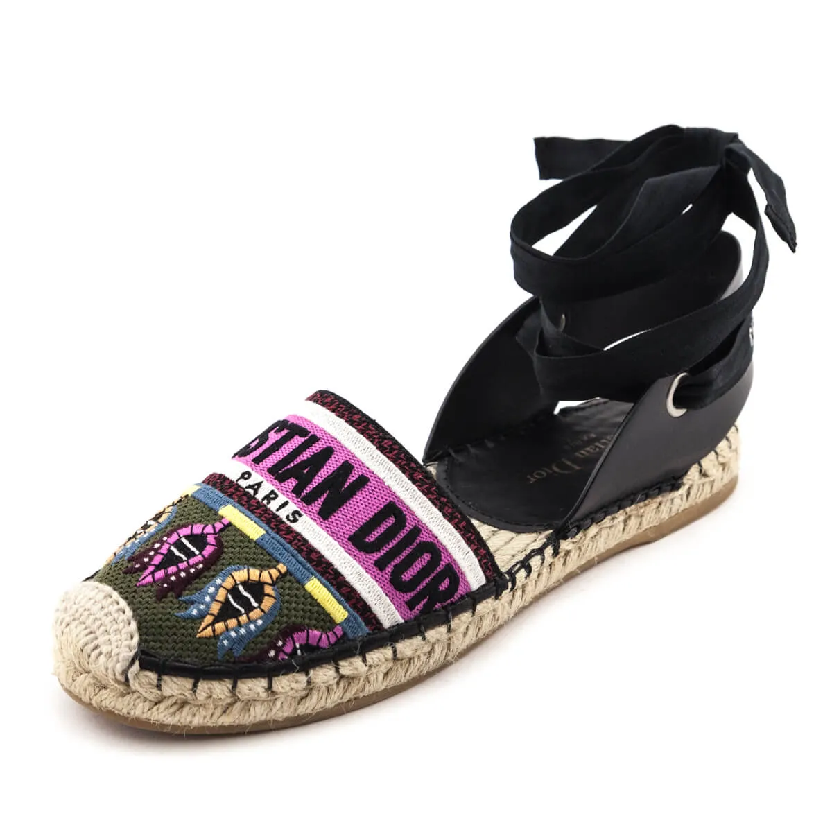 Dior Khaki & Pink Canvas Espadrilles Size US 9 | EU 39