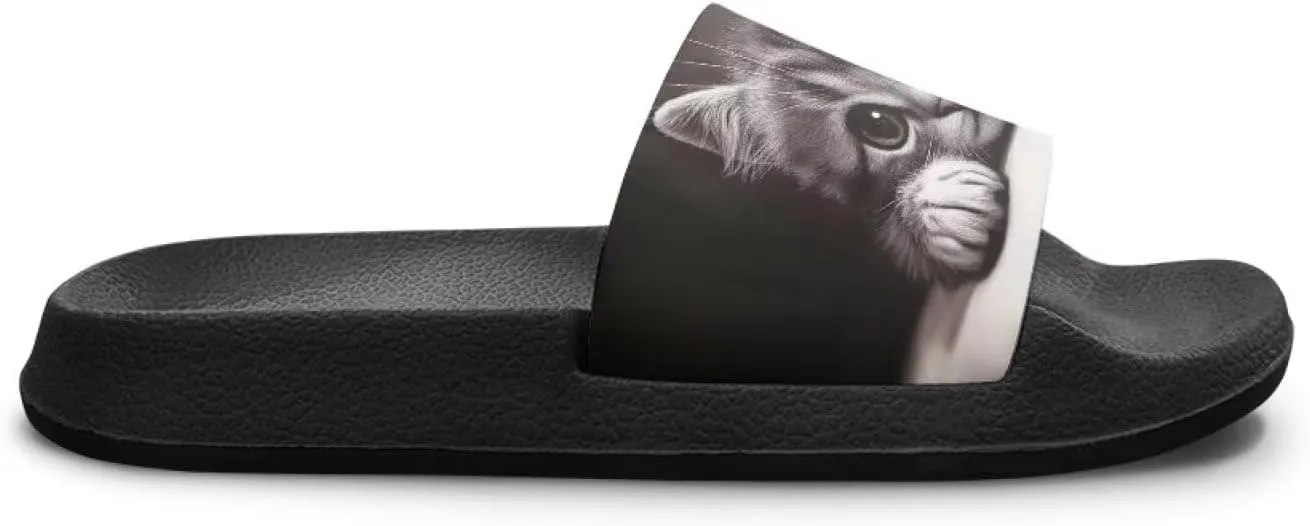 Doojoayie Cute Cat Theme Kids Girls Slide Sandals with Arch Support for Outdoor Play