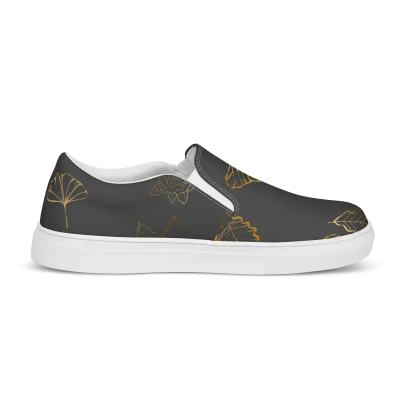 Fabulous Golden Leaves Canvas Shoes Womens Slip Ons