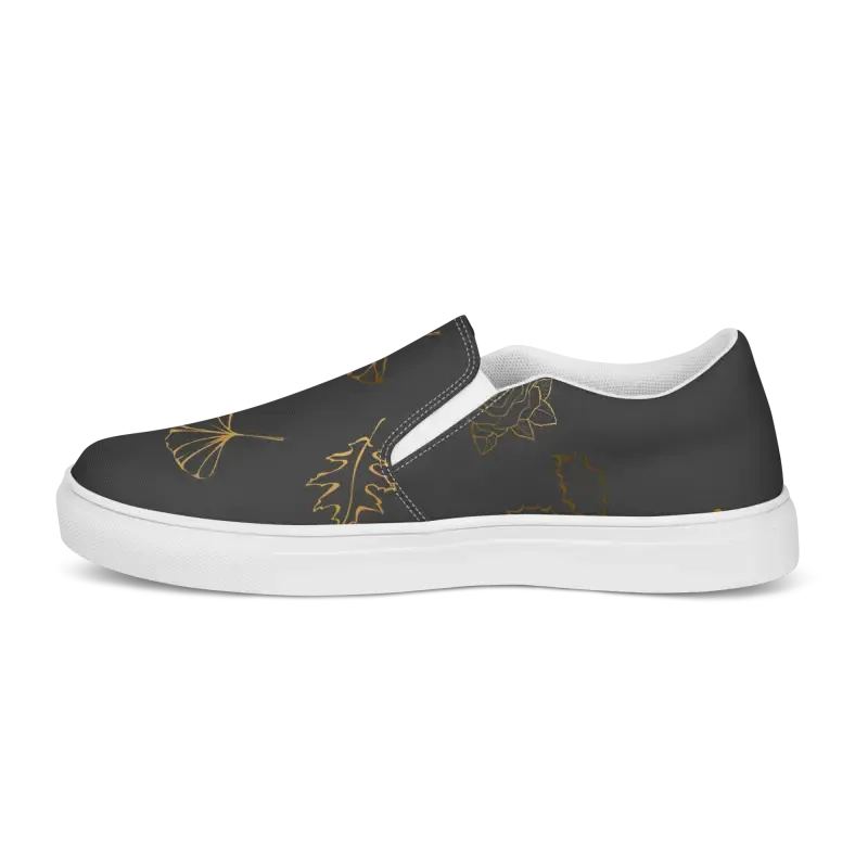 Fabulous Golden Leaves Canvas Shoes Womens Slip Ons