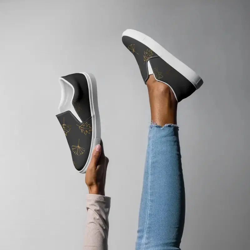 Fabulous Golden Leaves Canvas Shoes Womens Slip Ons