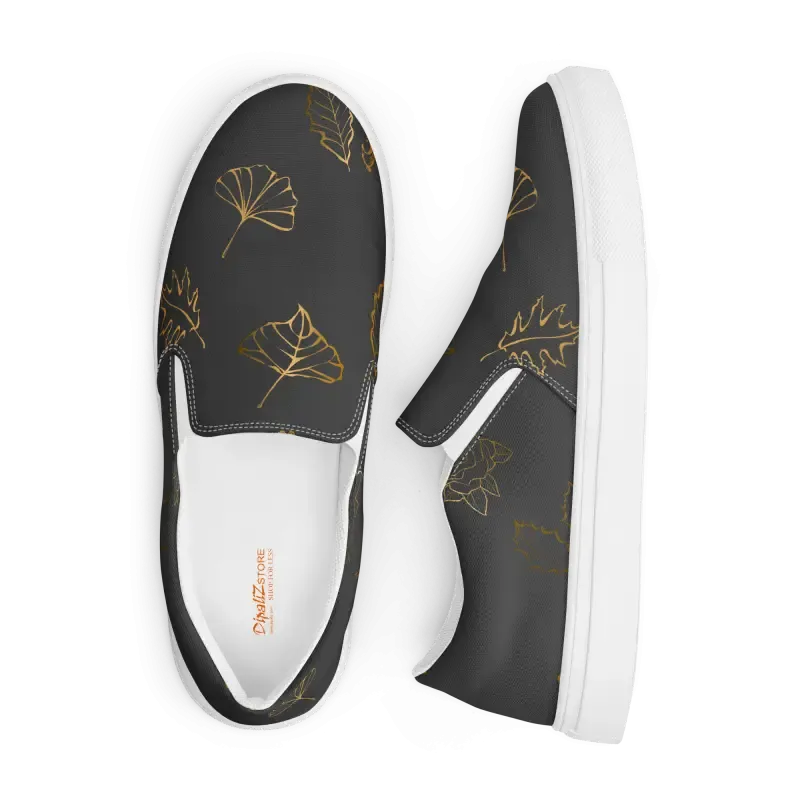 Fabulous Golden Leaves Canvas Shoes Womens Slip Ons