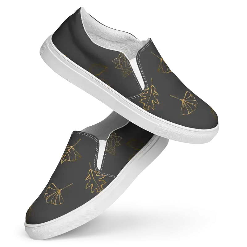 Fabulous Golden Leaves Canvas Shoes Womens Slip Ons