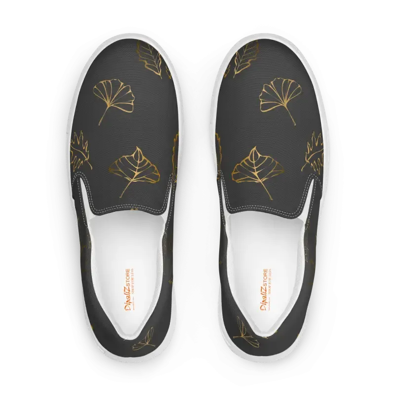 Fabulous Golden Leaves Canvas Shoes Womens Slip Ons