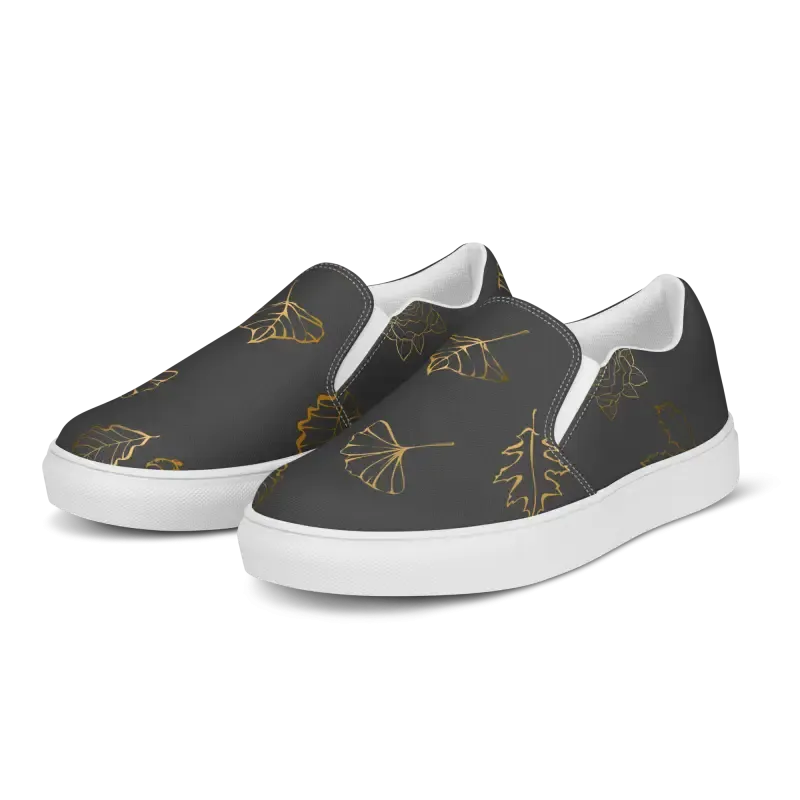 Fabulous Golden Leaves Canvas Shoes Womens Slip Ons