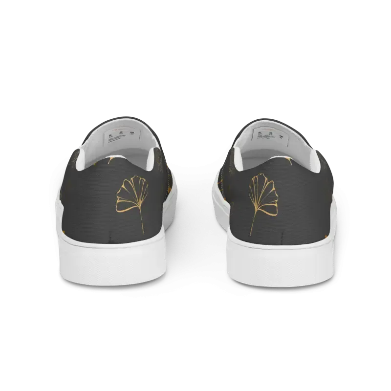 Fabulous Golden Leaves Canvas Shoes Womens Slip Ons