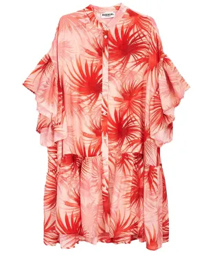 Fire Orange Palm Leaf Print Mini Dress