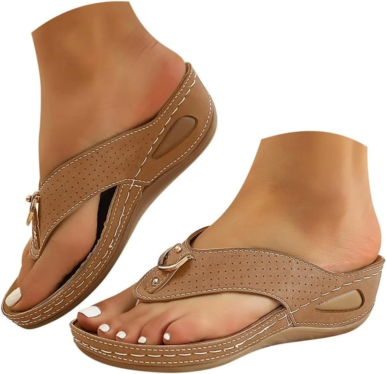 Flip Flops for Women Comfortable Wedge Shoes Dressy Orthopedic Walking Slides Summer Casual Thong Sandal Beach Vacation Slip On Slides with Arch Support