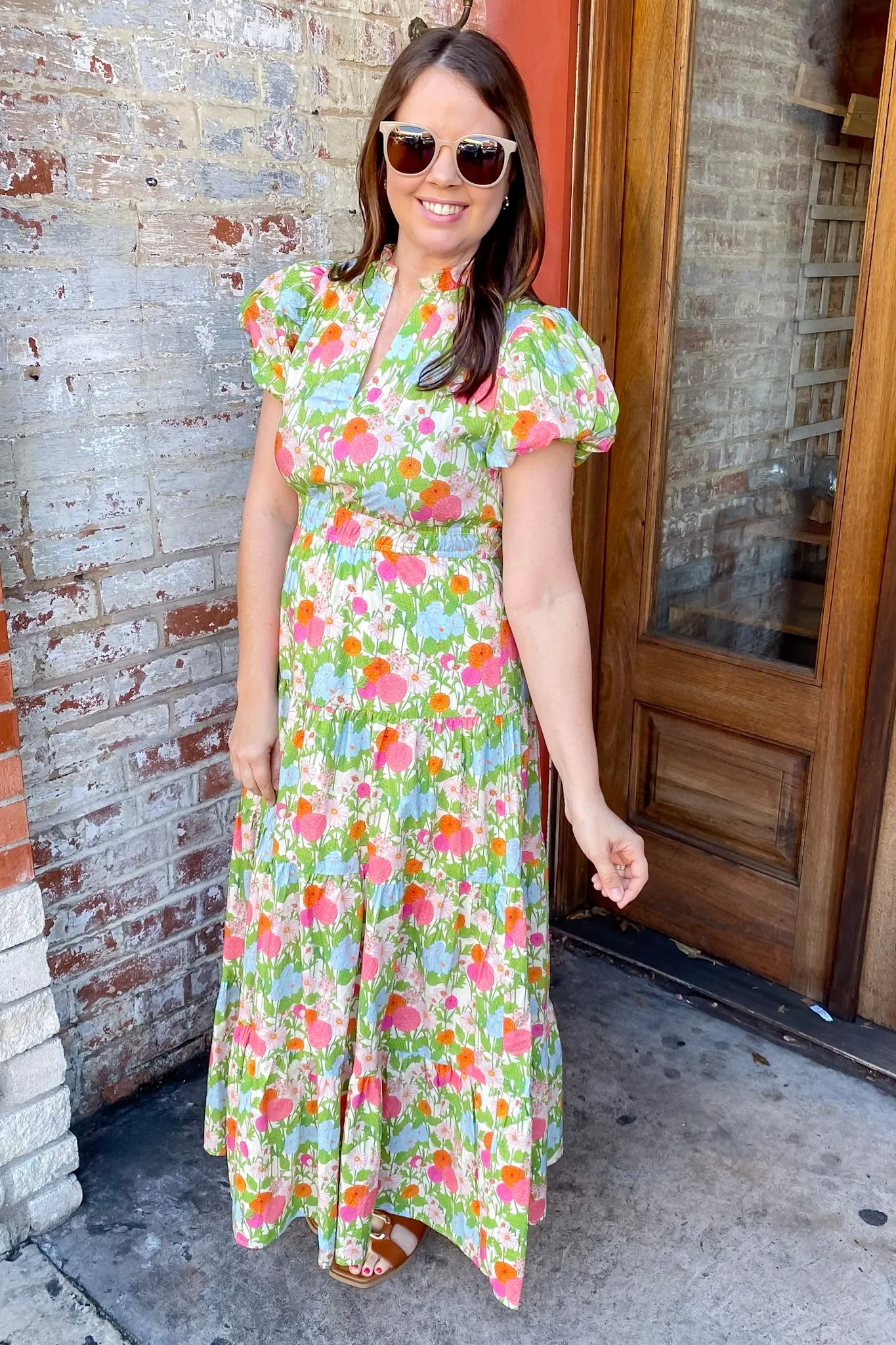 Garden Whisper Floral Print Marigold Midi Dress